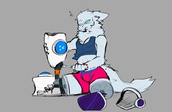  annoyed anthro clothing digital_media_(artwork) gatotacato machine male narrowed_eyes prostethics protogen simple_background slushie_(gatotacato) solo squint underwear 