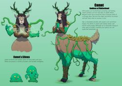  absurd_res antlers brown_hair deer deer_taur deity druid female fluffy fluffy_tail green_eyes hair hi_res hooves horn hybrid leaves_on_body magic_user mammal mammal_taur mara_the_ravenous model_sheet plant prayer pregnant pregnant_female slime slimy_body solo tail taur tribal_spellcaster vines wooden_armor 