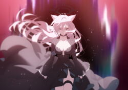  ahoge animal_ear_fluff animal_ears back black_choker black_dress black_gloves black_halo black_jacket blue_archive blue_eyes blurry blurry_background breasts bright_pupils broken_halo choker cleavage collarbone cowboy_shot cross cross_hair_ornament dark_halo dress earrings extra_ears female floating_hair frilled_dress frilled_sleeves frills game_cg gloves grey_hair hair_between_eyes hair_ornament halo highres inverted_cross jacket jewelry large_breasts long_hair long_sleeves looking_at_viewer looking_down mismatched_pupils non-web_source official_art open_clothes portal_(object) puffy_long_sleeves puffy_sleeves red_theme shiroko_terror_(blue_archive) side_slit sleeves_past_wrists solo sparkle spoilers strapless strapless_dress thigh_strap very_long_hair wavy_hair white_pupils wide_sleeves wolf_ears wolf_girl 