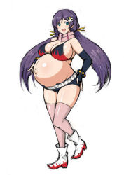  aqua_eyes belt big_belly bikini black_bikini black_gloves boots breasts commentary_request cosplay female flame_print gloves hair_ornament hand_on_own_stomach huge_breasts knightraid000 long_hair love_live! love_live!_school_idol_project low_twintails navel open_mouth outie_navel pregnant purple_hair scarf short_shorts shorts skull_hair_ornament solo standing striped_clothes striped_scarf studded_belt swimsuit tengen_toppa_gurren_lagann thighhighs tojo_nozomi twintails white_belt white_boots yoko_littner yoko_littner_(cosplay) 