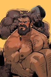  2boys absurdres arm_hair bara beard blush chest_hair chivo_(kalchivo) colored_skin completely_nude couple dark-skinned_male dark_skin dragon_age dragon_age:_absolution dwarf facial_hair flustered hairy highres interracial interspecies knees_up lacklon_(dragon_age) large_pectorals long_beard male_focus mature_male multiple_boys muscular muscular_male nipples nude pectorals playing_with_another&#039;s_hair roland_(dragon_age) short_hair sitting thick_eyebrows tied_beard unfinished very_dark_skin yaoi 