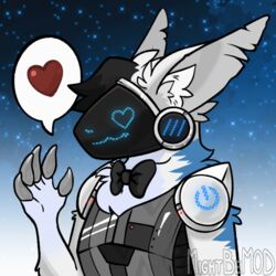  1:1 anthro blue_eyes generator heart_symbol machine male protogen solo 