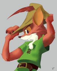  2017 4:5 anthro bycocket canid canine clothed clothing disney fox hat headgear headwear kidd-monster male mammal red_fox robin_hood robin_hood_(disney) simple_background solo true_fox 