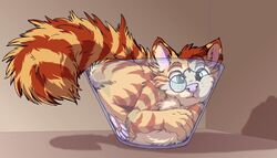  2015 ambiguous_gender behind_glass cats_are_liquid container cup domestic_cat eyewear felid feline felis feral fur glass glass_container glass_cup glasses green_eyes humor in_container in_cup in_glass mammal manic_knux manick multicolored_body multicolored_fur solo tirrel 