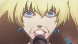  animated animated bekki_natsumi blonde_hair blue_eyes creepy face female lowres no-rin solo teeth 