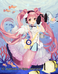  bare_shoulders bow bowtie butterflyfish cardfight!!_vanguard commentary_request company_name coral female fish gloves guppy_(fish) headphones long_hair mermaid microphone monster_girl official_art open_mouth photoshop_(medium) pink_hair solo star_(symbol) submerged suguri_(neroli) teeth tropical_fish twintails underwater very_long_hair wonder_frill_nanoka yellow_eyes 