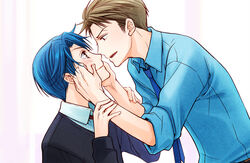  1boy bad_id bad_pixiv_id blue_hair blush couple female gekkan_shoujo_nozaki-kun green_eyes hori_masayuki kashima_yuu reverse_trap short_hair straight yuzuka_(pixiv12193841) 