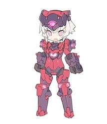  blade_(galaxist) commentary_request desktop_army facial_mark female full_body glowing gundam gundam_build_divers hair_between_eyes helmet looking_at_viewer mecha_musume oerba_yun_fang ogre_gn-x open_mouth pink_eyes short_hair skin_fang solo standing white_background white_hair 