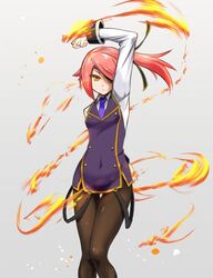  artist_request blazblue breasts eyepatch female fire hair_over_one_eye konoe_a._mercury long_sleeves magic me_(xblaze) necktie pantyhose pink_hair purple_necktie side_ponytail small_breasts solo third-party_source white_background xblaze xblaze_lost:_memories yellow_eyes 