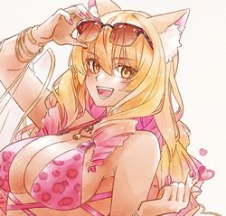  :d animal_ear_fluff animal_ears animal_print bikini blonde_hair bracelet breasts brown_eyes eyewear_on_head fate/grand_order fate_(series) female fox_ears fox_girl gradient_hair heart jewelry large_breasts leopard_print long_hair multicolored_hair nail_polish necklace pink_bikini pink_hair pink_nails print_bikini purutera smile solo sunglasses suzuka_gozen_(fate) suzuka_gozen_(swimsuit_rider)_(fate) suzuka_gozen_(swimsuit_rider)_(second_ascension)_(fate) swimsuit 