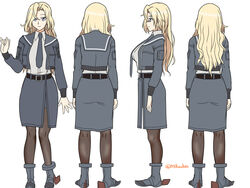  belt black_belt black_jacket black_necktie black_pantyhose black_skirt blonde_hair blue_eyes breasts dress_shirt female from_behind from_side full_body highres hornet_(kancolle) jacket kantai_collection kutsugen_kanna_(mikouken) large_breasts long_hair looking_at_viewer multiple_views necktie pantyhose pencil_skirt rudder_footwear sailor_collar shirt simple_background skirt smile twitter_username white_background white_shirt 