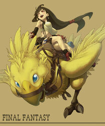  achako_(badendo) black_hair black_skirt black_socks boots breasts chocobo commentary_request copyright_name dangle_earrings earrings elbow_gloves fanny_pack female final_fantasy final_fantasy_vii fingerless_gloves gloves holster jewelry long_hair low-tied_long_hair midriff miniskirt open_mouth pencil_skirt photoshop_(medium) red_eyes red_gloves saddle sidesaddle simple_background skirt smile socks suspender_skirt suspenders suspenders_gap tank_top thigh_holster tifa_lockhart very_long_hair 