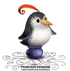  2018 ambiguous_gender animate_inanimate avian beak bird black_eyes digital_media_(artwork) digital_painting_(artwork) english_text feathers feral fish fountain_pen humor inkwell marine pen penguin piper_thibodeau pun red_body red_feathers simple_background solo text url visual_pun white_background 