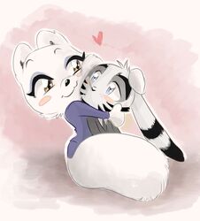  2018 anthro arctic_fox avoid_posting blue_eyes blush blush_stickers brown_eyes canid canine chibi clothed clothing cynthia_walker disney duo ear_markings eyeshadow facial_markings fan_character female fox fur fur_markings head_markings heart_symbol hug jack_savage lagomorph leporid makeup male male/female mammal markings necktie rabbit rem289 suit true_fox zootopia 