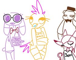  adolescent alternative_fashion animatronic anthro avian bear bird bonnie_(fnaf) book bow_(feature) bow_tie braces buckteeth canid canine chica_(fnaf) chicken clothing digital_media_(artwork) emo emo_haircut english_text eyewear female five_nights_at_freddy&#039;s fox foxy_(fnaf) freddy_(fnaf) galliform gallus_(genus) glasses group hair hat headgear headwear lagomorph leporid machine male mammal nerd phasianid punk rabbit robot scottgames simple_background teeth text text_on_clothing text_on_topwear the_weaver topwear weaver_bonnie white_background young 