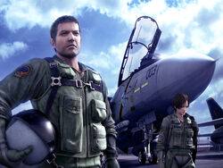  1boy 3d ace_combat ace_combat_5 aircraft airplane bad_link blue_sky cloud day f-14_tomcat female fighter_jet helmet highres jack_bartlett jet kei_nagase military military_vehicle namco official_art pilot pilot_suit sky unworn_headwear unworn_helmet 