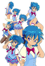  alternate_costume animal_ears aria_gakuen_school_uniform blue_eyes blue_hair blue_skirt commentary_request female happy highres multiple_views nishijima_waon playboy_bunny precure rabbit_ears ribbon school_uniform serious shirt shoes short_hair simple_background skirt smile socks suite_precure tospal white_background wrist_cuffs 