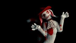  16:9 3d_(artwork) claws clothing digital_media_(artwork) failsafe272 female fennah fur gesture hat headgear headwear hi_res kivouackian lucy_lacemaker official_art red_body red_claws red_fur satellite_city sharp_teeth shrug solo spots teeth white_body white_fur widescreen 