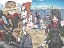  aged_up blonde_hair blue_eyes brown_hair character_request commentary_request fda_yoshifu fur_hat girls_und_panzer hat katyusha_(girls_und_panzer) kawashima_momo koyama_yuzu long_hair military military_uniform multiple_girls nina_(girls_und_panzer) nonna_(girls_und_panzer) ooarai_military_uniform open_mouth pravda_military_uniform russian_clothes sawa_azusa short_hair uniform winter_clothes 