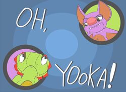  bat chameleon duo english_text fangs female laylee lizard male mammal meme oh_you playtonic_games reptile scalie teeth text unknown_artist yooka yooka-laylee 