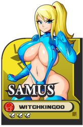  adapted_costume ass blonde_hair breasts cleavage huge_breasts metroid nintendo revealing_clothes sagging_breasts samus_aran sideboob sling_bikini super_smash_bros. witchking00 