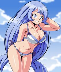  1girls big_ass big_breasts big_butt bikini bimbo blue_bikini blue_bra blue_eyes blue_hair blue_panties blue_sky blue_swimsuit bra breasts busty cleavage curvy eyelashes female female_focus female_only hand_behind_back hand_on_head highres human human_only lewdamone light-skinned_female light_skin long_hair looking_at_viewer multicolored_bra multicolored_panties my_hero_academia navel nejire_hado open_smile panties shiny_hair shiny_skin simple_background sky sky_background smile smiling smiling_at_viewer solo solo_female solo_focus standing swimsuit teenager teeth teeth_showing thick_thighs white_bikini white_bra white_panties white_swimsuit wide_hips 