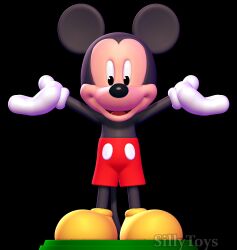  3d_(artwork) 3d_modeling 3d_print anthro black_body bottomwear clothing digital_media_(artwork) disney footwear gloves handwear happy hi_res male mammal mickey_mouse mouse murid murine open_mouth raised_hands rodent shirtless shoes shorts sillytoys simple_background solo stage tongue yellow_clothing yellow_footwear yellow_shoes 