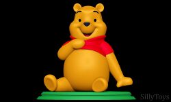  3d_(artwork) 3d_modeling 3d_print anthro bear clothed clothing digital_media_(artwork) disney hand_on_chest happy hi_res male mammal open_mouth overweight pantsless sillytoys simple_background sitting solo stage winnie_the_pooh_(franchise) yellow_body 