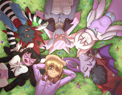  alternative_fashion anthro barbearian breasts cinccino clothed clothing diancie diva_(velociripper) doja_(velociripper) female generation_2_pokemon generation_4_pokemon generation_5_pokemon generation_6_pokemon goth gothitelle group hi_res humanoid legendary_pokemon leo_(velociripper) male nintendo noibat pokemon pokemon_(species) pristine_(velociripper) purple_body smeargle symph_(velociripper) thebes_(velociripper) weavile 