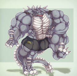  abs absurd_res anthro barazoku belly biceps big_muscles blue_eyes bulge claws clothed clothing digital_media_(artwork) digitigrade dominant dragon dragontigerwolf flexing front_view fully_clothed grey_body grin growing growth growth_sequence happy hi_res huge_muscles hyper hyper_muscles kardukk kobold looking_at_viewer male multicolored_body muscular muscular_anthro muscular_male mythological_creature mythological_scalie mythology paws pecs pose reptile scalie sequence shaded smile solo spikes tail teeth tongue tongue_out two_tone_body two_tone_tail underwear white_body 