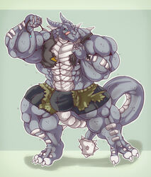  abs anthro barazoku belly biceps big_muscles blue_eyes bulge claws clothed clothing digital_media_(artwork) digitigrade dominant dragon dragontigerwolf flexing front_view fully_clothed grey_body grin growing growth growth_sequence happy hi_res huge_muscles hyper hyper_muscles kardukk kobold looking_at_viewer male multicolored_body muscular muscular_anthro muscular_male mythological_creature mythological_scalie mythology paws pecs pose reptile scalie sequence shaded smile solo spikes tail teeth tongue tongue_out two_tone_body two_tone_tail underwear white_body 