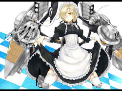  apron armored_boots azur_lane azure_luna black_dress blonde_hair boots braid chains check_commentary checkered_background closed_mouth clothes_lift collar commentary commentary_request corset dress eyelashes female french_braid frilled_dress frills full_body garter_straps hair_over_one_eye hair_ribbon high_heel_boots high_heels highres invisible_floor juliet_sleeves knee_boots kneeling letterboxed lifting_own_clothes long_sleeves looking_at_viewer maid maid_apron maid_headdress metal_collar poleyn puffy_sleeves ribbon rigging sabaton sheffield_(azur_lane) skirt skirt_lift solo thighhighs tsurime turret white_ribbon white_thighhighs wrist_cuffs yellow_eyes 