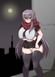  alternate_costume blush breasts curvy dragon_yukano female huge_breasts long_hair looking_at_viewer ninja_slayer panties purple_eyes purple_hair scarf solo standing thick_thighs thighhighs underwear very_long_hair wide_hips 