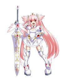  commentary_request female highres huge_weapon lapia_altrias_blanc_chevalier long_hair m@sa open_mouth pink_eyes pink_hair pixiv_robot_wars_gaia princess simple_background skirt solo thighhighs twintails very_long_hair weapon white_background 