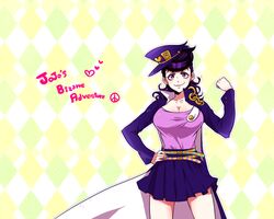  bad_id bad_pixiv_id breasts chains cosplay diamond_wa_kudakenai female gakuran genderswap_(mtf) hat higashikata_josuke jojo_no_kimyou_na_bouken kujo_jotaro kujo_jotaro_(cosplay) large_breasts long_coat matcha_cream_v pleated_skirt pompadour purple_eyes purple_hair rule_63 school_uniform skirt solo 