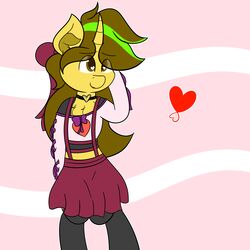  1:1 absurd_res anthro awkward_dork brown_eyes clothed clothing crossdressing equid femboy hasbro heart_symbol hi_res lipstick makeup male mammal my_little_pony solo theawkwarddork 