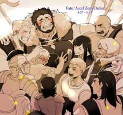  6+boys armor bad_id bad_pixiv_id beard cape closed_eyes command_spell eumenes_(fate) facial_hair fate/grand_order fate/zero fate_(series) grin helmet ionioi_hetairoi_(fate) iskandar_(fate) jeran_(ggokd) long_hair mithrenes_(fate) multiple_boys smile waver_velvet 