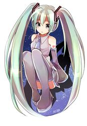  aqua_eyes aqua_hair bad_id bad_pixiv_id female hatsune_miku long_hair necktie sitting solo twintails vocaloid yokoyama 