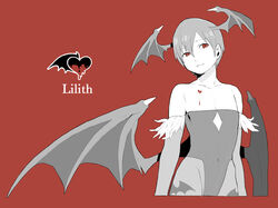  animal_print bare_shoulders bat_print character_name commentary_request demon_girl elbow_gloves female flat_chest gloves head_wings lilith_aensland nabana_(bnnbnn) pantyhose print_pantyhose red_background red_eyes short_hair solo spot_color vampire_(game) wings 