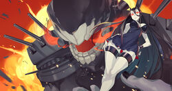  abyssal_ship bad_id bad_pixiv_id battleship_princess black_dress black_hair breasts dress female horns kantai_collection large_breasts long_hair mask_alice pale_skin short_dress skin-covered_horns smile solo very_long_hair 