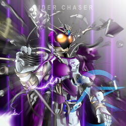  1boy absurdres armor bad_id bad_pixiv_id belt compound_eyes henshin highres kamen_rider kamen_rider_chaser kamen_rider_drive_(series) kameren male_focus mashin_chaser mask photoshop_(medium) solo transformation 