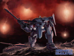  bad_id bad_pixiv_id commentary_request copyright_name flare gun gungriffon high-macs_simulator huge_weapon kow_(k.) mecha military military_vehicle motor_vehicle night no_humans realistic robot science_fiction tank type_12_high-macs weapon 