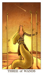  ambiguous_gender anthro cape card card_template clothed clothing feralise fortune_telling fur hair hybrid lagomorph leporid mammal melyn_(character) meteor minor_arcana monster mountain outside pink_hair pole rabbit sky solo star sun tarot tarot_card three_of_wands_(tarot) wands_(tarot) yellow_body yellow_fur 