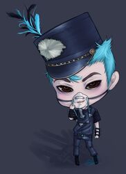  1boy belt bigbang blue_hair chibi hat male_focus necklace oxygen_mask solo studded_belt t.o.p_(bigbang) 