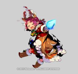  antlers bad_id bad_twitter_id bell boots bow brown_gloves cape closed_eyes company_name copyright_name dress facial_mark fae_(fire_emblem) fae_(winter)_(fire_emblem) female fire_emblem fire_emblem:_the_binding_blade fire_emblem_heroes forehead_mark full_body fur_trim gloves grey_background himukai_yuuji horns inactive_account long_sleeves official_art open_mouth outstretched_arm pointy_ears purple_hair reindeer_antlers short_hair simple_background solo tears torn_clothes 