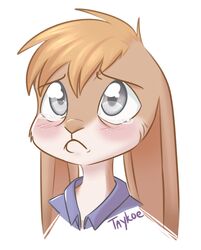  anthro big_ears big_eyes blue_clothing blue_shirt blue_topwear bodily_fluids brown_body brown_fur clothed clothing crying frown fur grey_eyes hair lagomorph male mammal nepomuk pleading_eyes portrait reaction_image sad shirt solo taykoe tears topwear 