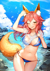  animal_ears bikini caster_(fate/extra) fate/extra fate/stay_night jai_(whany1998) swimsuits tail 