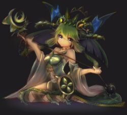  ceres_(p&amp;d) commentary_request detached_sleeves female green_eyes green_hair highres long_hair low_twintails maipou_(maihana) puzzle_&amp;_dragons sitting solo twintails whip 