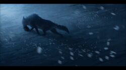  2020 ambiguous_gender black_and_blue black_bar black_body black_border black_fur border canid canine canis digital_media_(artwork) feral fur mammal monochrome oneminutesketch snow snowing solo wolf 