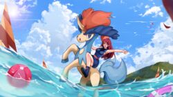  absurd_res ball beach beach_ball clothed clothing cloud duo evolutionary_stone exellart female feral floaty flotation_device generation_3_pokemon generation_5_pokemon grass hair hi_res human inflatable keldeo keldeo_(ordinary_form) latias latios legendary_pokemon male mammal mega_stone nintendo on_hind_legs plant pokemon pokemon_(species) red_eyes red_hair riding rissy sailing_watercraft sea seaside sky skyscape sun trainer_iris vehicle water watercraft 